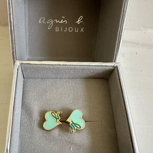 agnes b. heart shaped logo earrings studs